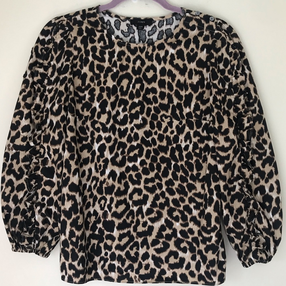 J Crew Ruffle Sleeve Leopard Blouse-XXS